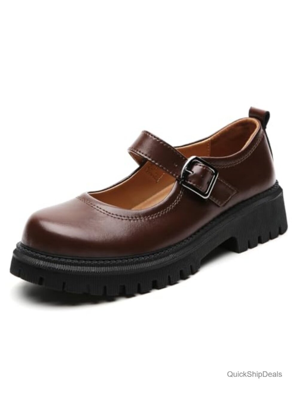 Women's Mary Jane Platform Shoes Chunky Oxford Round Toe Buckle Memory Foam